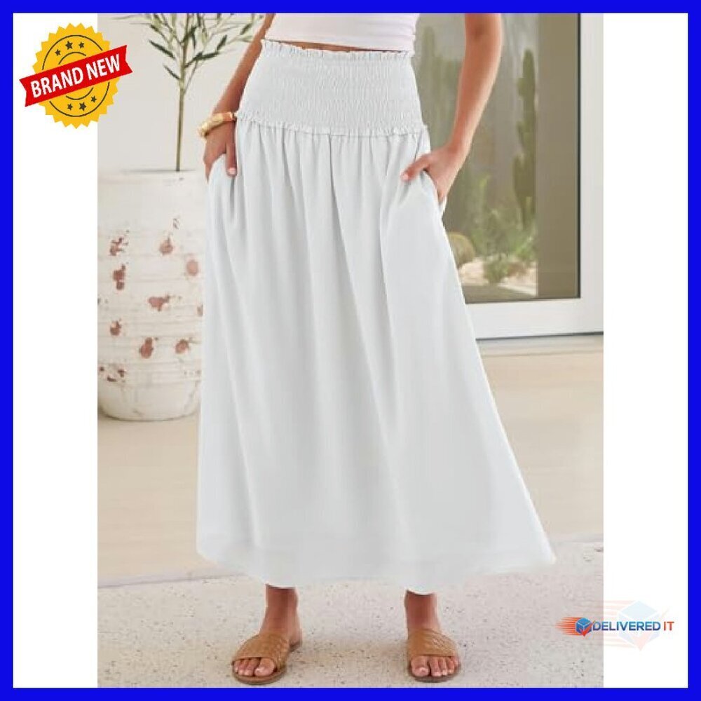 Maxi Skirt High Waist Elastic Flowy Boho Summer Beach Cover Up - Picture 4 of 8
